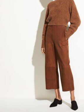 Vince Suede Culotte Auburn Brown Lamb Leather Crop Pants Size 4 S $895